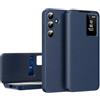 YANJIEER ESONG Smartphone Cover per Samsung Galaxy S25+ Plus, Custodia in Pelle Flip Folio Libro Intelligente Case, Smart Clear View Cover portafoglio Antiurto Protezione Shell Blu