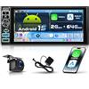 VECHTEL Android 15 2+64G Autoradio 1 Din con Carplay wireless Android Auto,radio FM RDS con 6,9 schermo IPS,WiFi GPS,2 USB/Type-C,autoradio Bluetooth con telecamera posteriore/comandi al volante