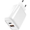 N NEWTOP CM22 Caricabatterie 2in1 da Rete Muro USB e Type-C POWERDELIVERY PD QC 25W Quick Charger 3.0 Ricarica Veloce Rapida Compatibile con Huawei Samsung Xiaomi Oppo Realme Asus Honor Tablet