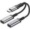 Homirty Splitter USB C a USB C Adattatore femmina Y Cavo splitter (non per monitor) 2USB-C doppio HUB PORTA USB C di ricarica diviso per Mac,Xbox One,PS5,Laptop(3,5 mm)