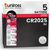 Uniross Pile Batteria Bottone CR2025 Lithium 3V al Litio Lunga Durata Mantenimento Carica Fino a 5 Anni Senza Mercurio e Cadmio - Blister da 5 Batterie