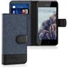 kwmobile Custodia Compatibile con Apple iPhone SE (1.Gen 2016) / iPhone 5 / iPhone 5S Cover Portafoglio - Case Chiusura Magnetica Portacarte Tessuto Similpelle blu scuro/nero
