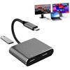Generic Yunova - Adattatore da USB C a doppio HDMI, doppio display 4K 60Hz, hub USB C con ricarica rapida PD 100W, porta 3.0, Plug and Play, compatibile con Windows, Mac, Chrome OS, dock portatile in lega di