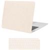 MOSISO Custodia Compatibile con MacBook Air 13 Pollici Case Cover 2021-2018 M1 A2337 A2179 A1932 con Touch ID,Anti-impronta Tessuto di Bambu Texture Pelle PU Plastica Rigida Case&Tastiera Cover,Beige