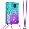 LEMAXELERS Custodia per Cellulare con Corda Collana per Xiaomi Redmi Note 9 PRO Case,Glitter Bling Liquido Sabbie Mobili Bumper Case TPU Cover con Collana Cordoncino Cordino Case,YB GS Blue Purple
