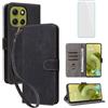 IUQXU Cover per Motorola Moto G86 5G Libro con Pellicola Vetro Temperato [Blocco RFID] Antiurto Supporto Custodia in Pelle Portafoglio per Motorola G 86 MotoG86 Nero