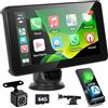 Motorsi Schermo Wireless Carplay/Android Auto Portatile Carplay per auto, 7 IPS Touchscreen, Mirror Link, Navigazione GPS, Schermo per auto con Bluetooth, Facile da installare +Posteriore Telecamera