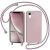 AOMYKE Cover per iPhone XR con Cordino, Custodia con Laccio Collana Tracolla Collo Liquido Silicone Antiurto TPU Antiurto AntiGraffio Case - Rosa
