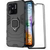 ESTH® Custodia per Xiaomi Redmi 10C con 2 Pezzi Pellicola Protettiva, 360° Rotante Staffa [Compatibile con Supporto Magnetico per Auto], Cover Paraurti PC+TPU, Nero