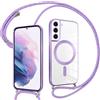 Pnakqil Magnetica Cover con Cordino per Samsung Galaxy S21 Plus 5G, Compatibile con Magsafe Ricarica Wireless, Trasparente Placcatura Disegno Custodia con Collana Laccio Tracolla, Purple