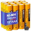 BENNTOP 12 batterie ricaricabili NiMH AAA, 750 mAh, 1,2 V, per telefoni senza fili Panasonic Gigaset HHR-70AAAB