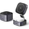 UGREEN MagFlow Caricatore Wireless iPhone Qi2 15W Certificato Compatibile con MagSafe iPhone 17 16 15 14 13 12 AirPods, 2 in 1 Stazione di Ricarica Magnetica Pieghevole, Ideale per le Vacanze