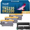 Yowell 3 toner TN2220 e 1 tamburo DR2200 compatibili con Brother TN2220 DR2200 per Brother DCP-7055 Toner DCP-7055W DCP-7060D 7065DN 7070DW, MFC-7360N 7860DW 7460DN, HL-2130 222220000 2230 2240