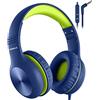 Nabevi Cuffie per Bambini con Filo e Microfono, 85/94dB Limite di Volume, Suono HD, Funzione di Condivisione, Cuffie Bambini Pieghevoli Regolabili per Scuola/Viaggio/PC/Phone, BluVerde