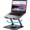 RooxiLoo Supporto PC Portatile con Base Girevole a 360°,Supporto per Portatile Ergonomico,Regolabile Altezza Supporto Laptop,Ventilato Laptop Stand Compatibile con MacBook Air/Pro ,all Laptop 10-17,Nero