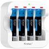 Kratax - Batterie Ricaricabili 1100 mWh, 1,5 V AAA [4 Batterie e 1 Caricatore], Ricarica Rapida di 1200 Cicli di Ricarica e Scarica (Non per il Flash)