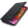 StilGut custodia compatibile con iPhone 11 Pro Max con NFC/RFID Blocker in plastica trasparente con patta in pelle nappa. Nero/trasparente