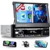 CAMECHO Autoradio 1 Din con Wireless Carplay, Radio Bluetooth Touchscreen da 7 Display Manuale Retrattile con Android Auto Mirror Link FM/AM RDS Controllo al Volante USB/AUX + Telecamera Posteriore