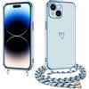 E-Lush Cover con Cordino per iPhone 15, Ultra Sottile Cuore Amore Elettrolitico Cover per iPhone 15, Morbido TPU Silicone Custodia con Regolabile Collana Antiurto Protettiva, Blu