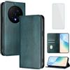 OUEAYIEN Cover per Honor Magic8 Pro Custodia a Libro con Vetro Temperato Blocco RFID Antiurto Pelle Portafoglio Porta Carte Supporto Vintage Flip Custodia per Honor Magic 8 Pro 8Pro Magic8Pro Verde