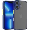 Mixroom - Cover Custodia per Apple iPhone 16 Bumper Opaco Protezione Fotocamera con Retro Semitrasparente Bordo Morbido in TPU Colore BLU