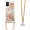LEMAXELERS Custodia per Cellulare con Corda Collana per Galaxy M51 Case,Glitter Bling Liquido Sabbie Mobili Bumper Case TPU Cover con Collana Cordoncino Cordino Case,GS Gold Love