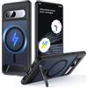 FNDMIL per Google Pixel 7 Pro Cover con Mag-Safe [Supporto Pieghevole] [Ricarica in Piedi] [Antiurto Militare] Telefono con Paraurti in Silicone Opaco Traslucido per Pixel 7 Pro Custodia, Nero