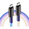 AMPLE Cavo di ricarica ultra per Galaxy S25/S25 Ultra/S24/S24, S25 EDGE/A35/A55/S24 5G/S24+ 60 W, cavo USB C luminoso, guscio in alluminio, cavo di ricarica rapida RGB colorato per tutti i dispositivi di