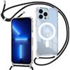 ZYIMOU Cover per iPhone 13 Pro Custodia con Cordino Compatibile con MagSafe, Custodia Trasparente Magnetica con Laccio Catena Potettiva Antiurto Case, Catena Nero