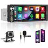 Hikity Wireless Carplay Autoradio 1 Din con 6.9 Pollici Schermo Touchscreen Radio Bluetooth 1 Din con Android Auto Bluetooth Vivavoce EQ FM 2USB SWC Mirror Link Telecamera Posteriore