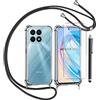 TTSWJBD Cover per Honor X8A e Vetro Temperato Custodia con Cordino Silicone Trasparente Morbida Cover Cellulare Girocollo Collana Necklace Protettiva Bumper Antiurto TPU Case, Nero