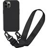 MBSLFY Cover Cordino per iPhone 15 Pro Max Custodia con tracolla, Regolabile Cellulare con Collana TPU Corda Silicone con Practical Stylish Custodia telefono - Nero