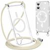 Knrlqim Cordino Cover per Apple iPhone 16 6,1, Aesthetic Cuore Bianco Motivo Magnetica Trasparente PC Compatibile con MagSafe Case Corda Laccio Antiurto Anticaduta Protettiva Custodia, Giallo