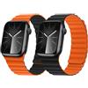 HITZEE Cinturino Magnetico Due Lati Compatible con Cinturino Apple Watch 42(S10)/41/40/38mm, Band in Silicone per iWatch Serie 10 9 8 7 SE 6-1 (42/41/40/38, Nero/Arancione)