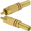 Aerzetix - C69014 - Set di 2 connettori spine RCA maschio dritto 47mm con molla proteggi cavo e 2 anelli di localizzazione rossi - per saldare - colore dorato