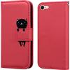 Butnyeoe Cover per iPhone SE 2020/SE 2022,Custodia Portafoglio per iPhone 8/7,Cartone Animato Gatta PU Pelle Flip Caso con [Kickstand] [Slot per Schede] [Chiusura Magnetica].Rosso