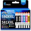 colorfly PGI-580XXL CLI-581XXL Compatibile per Canon 580 581 Cartucce d'inchiostro per Canon TS8150 TS8151 TS8152 TS8250 TS8251 TS8252 TS9150 TS9155 (Includere Foto Blu, 6-Pack)