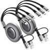Minlu Retrattile Cavo di Ricarica 5 in 1, Cavo di Ricarica Rapido e Trasferimento Dati, Cavo USB Ricarica con Lightning/Typ-C/Micro-USB per Telefono 17 16 15 14 13 12/11/X/Galaxy/Android/Tablet