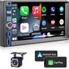 DYWSWINN Wireless Autoradio 2 Din Bluetooth Compatibile con CarPlay e Android Auto,2 Din Stereo Bluetooth con Assistente Vocale Schermo HD da 7'' con Backup Camera/Mirror Link/GPS Navi/AM/RDS/FM/USB/SWC/Type-C