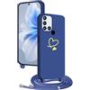 YANJIEER Cover con Cordino per Samsung Galaxy A21S Custodia Cuore d'Amore Carino Motivo, Collana Laccio Tracolla Regolabile Per Donne Ragazze, Sottile Silicone Protettiva Case Blu