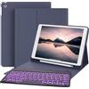 GKABXY Custodia per tastiera per iPad 9/8a/7ª generazione (2021/2020/2019) 10.2 pollici con portapenne, retroilluminazione a 7 colori, tastiera magnetica Bluetooth rimovibile, layout QWERTZ, viola