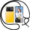 ISOI Cover con Cordino per Xiaomi Redmi Note 12 Pro/Poco X5 Pro,Custodia Trasparente con Collana Tracolla Laccio Collo Ultra Sottile Morbido TPU Silicone Antiurto AntiGraffio Antiscivolo Case, Nero