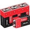 Kratax Batteria Ricaricabile agli ioni di Litio 9V 850mAh (Confezione da 4)