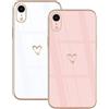 Lonrapa 2 Pezzi Cover per iPhone XR Colori Amore Cuore Motivo Design Morbido Placcatura TPU Custodia per iPhone xr Specchio Silicone Antiurto Protettiva Case per Ragazze, Bianco e Rosa