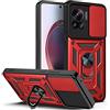 ESTH® Custodia per Motorola Edge 30 Ultra con Custodia per Fotocamera Scorrevole e Supporto ad Anello [Cover Paraurti Compatibile con Supporto Magnetico per Auto], Rosso