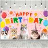 Kaxulvoblig Sfondo per Festa a Tema Gatto, 110 x 180cm Sfondo di Buon Compleanno Gatto per Feste Gatto, Amante dei Gattini, Bambini, Forniture per Feste di Compleanno a Tema Gatto