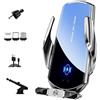 Esenlong Caricabatterie wireless da auto, 15 W, ricarico rapido, supporto per cellulare, presa d'aria, ricarico magnetico, porta USB C/iOS/Micro USB (argento)