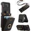 Asuwish Cover per Samsung Galaxy Z Flip 4 5G con Cordino Laccio Pelle Porta Carte Anello Supporto Protettivo Protezione TPU Silicone Antiscivolo Rinforzata Antiurto ZFlip4 Z4 Flip4 Custodia Case Nero