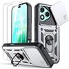 Oududianzi - Cover per Honor 400 Lite Custodia,[2 Pellicola Vetro Temperato] con Coperchio Scorrevole della Fotocamera, 360 ° staffa girevole e manicotto protettivo in silicone TPU -argento
