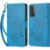 KENHONER Custodia per Samsung Galaxy S21 Plus Cover, Blu Farfalla | Portafoglio in Pelle PU Retro, Antiurto Flip, Slot per Schede, Funzione Stand, Chiusura Magnetica